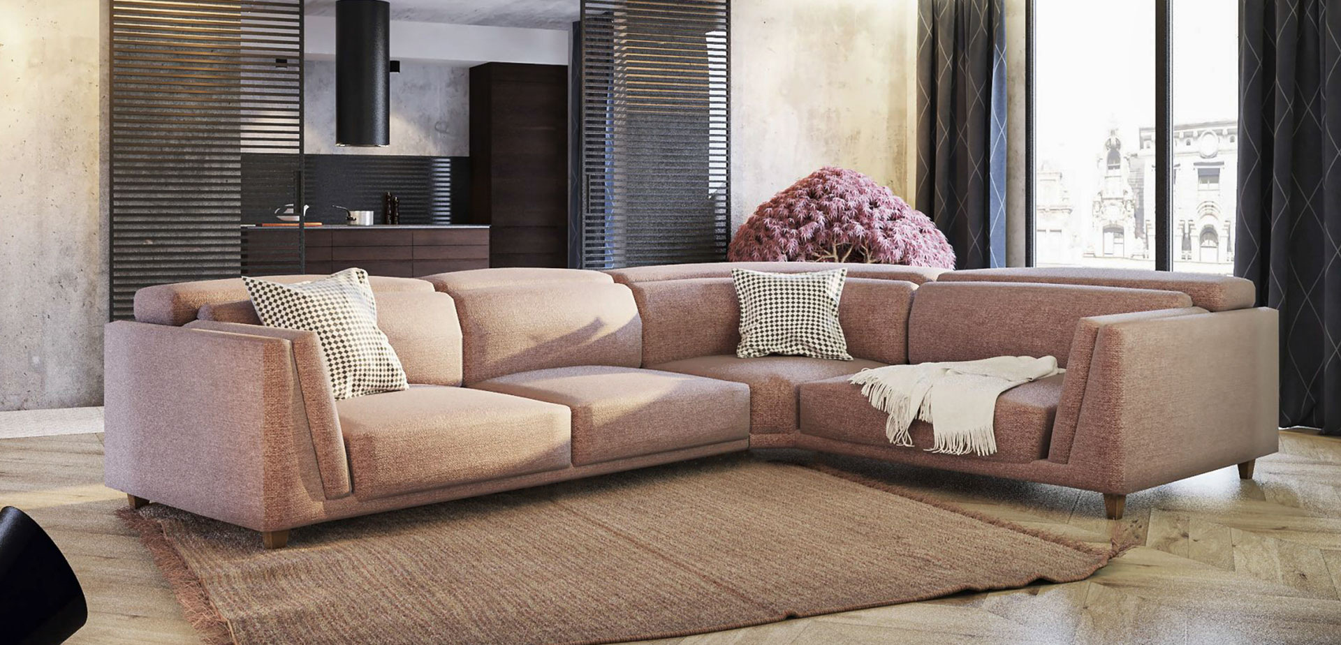 Colțar Roz Pastel Britannia & Oxford Roz 235x350 cm - MobilaDalin