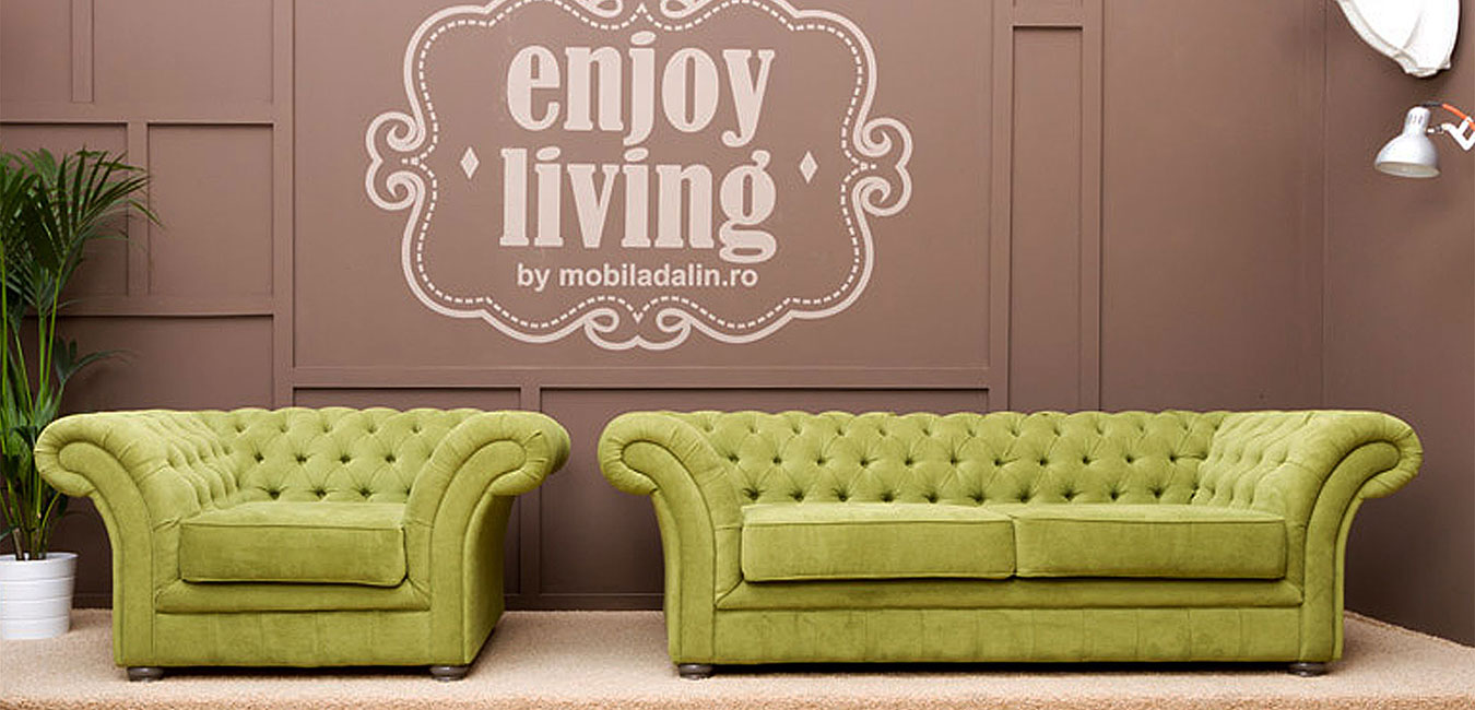 Canapea și Fotoliu Verde London Chesterfield - MobilaDalin