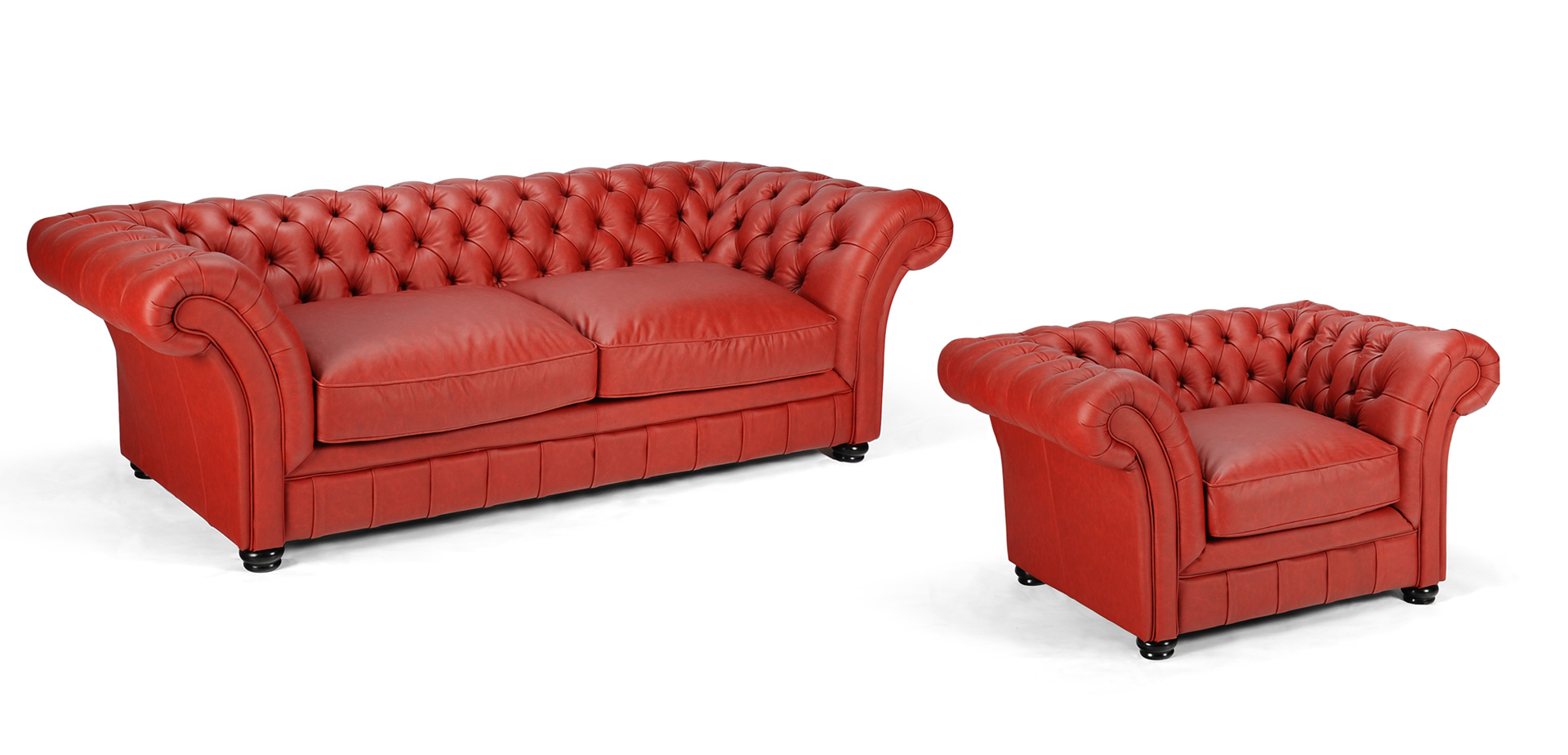 Canapea și Fotoliu Roșu Imitație Piele London Chesterfield - MobilaDalin