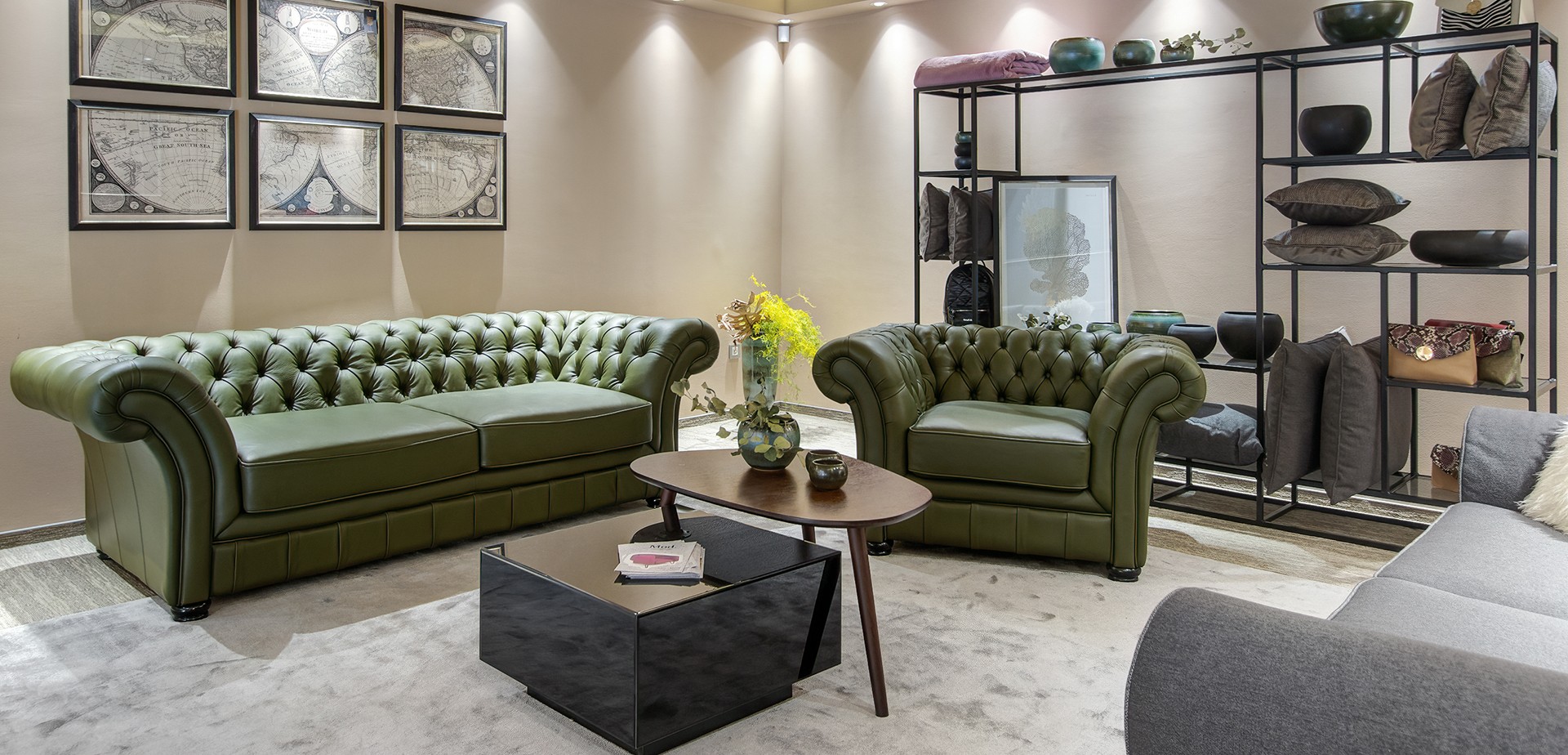 Canapea Verde din Piele Naturală London Chesterfield - MobilaDalin