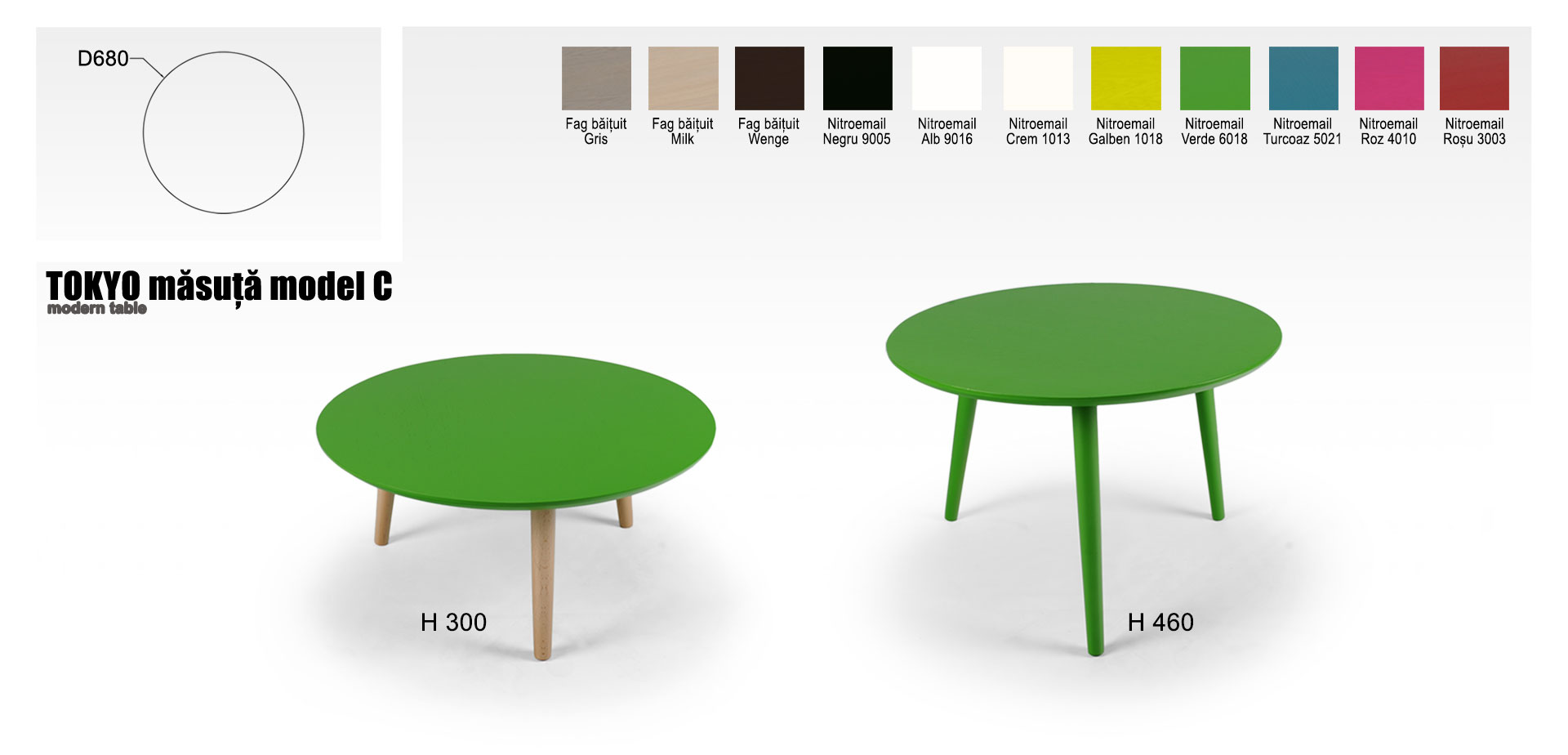 Măsuțe Tokyo Rotundă, Verde, MobilaDalin