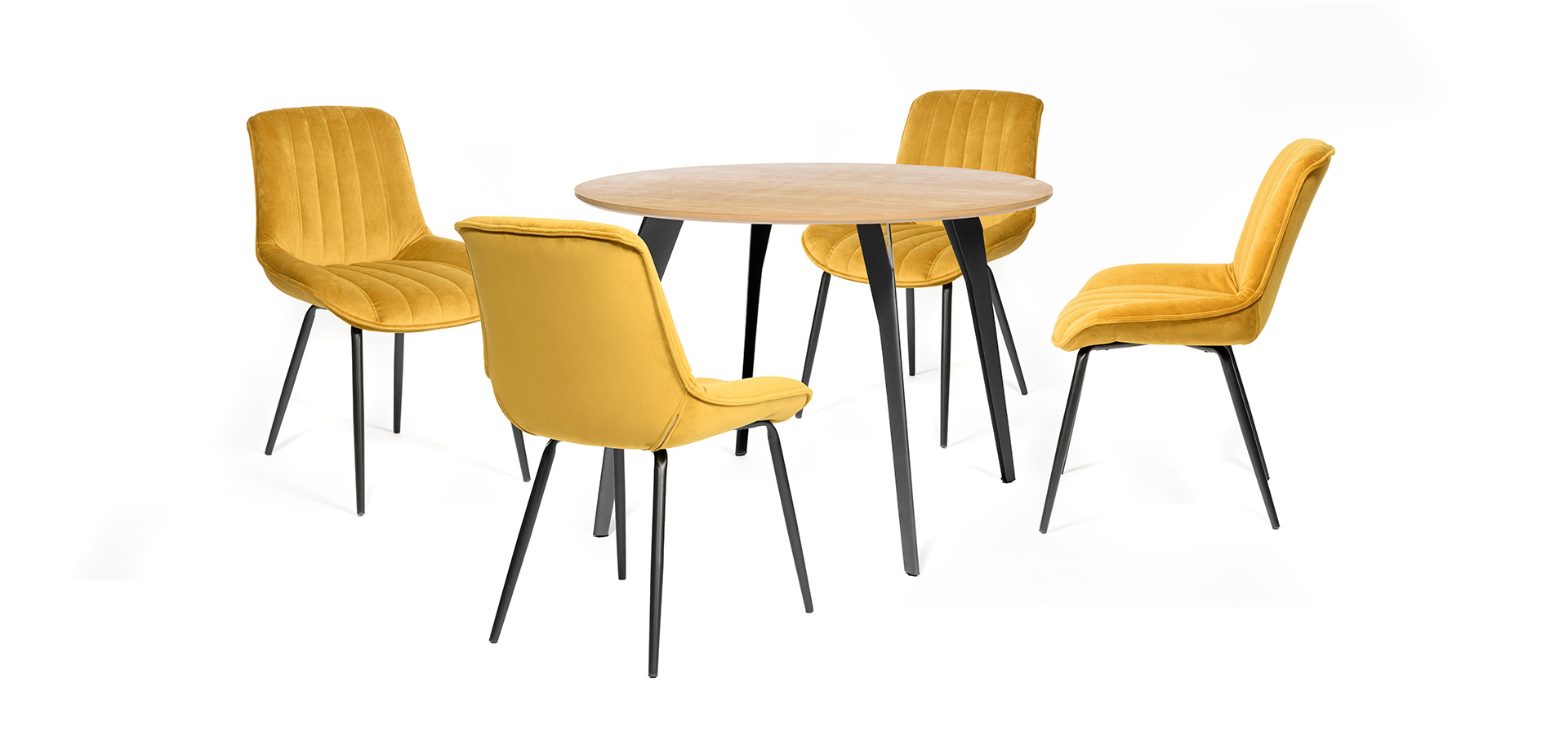 Set Scaune Matlasate Vida Culoare Galbena si Masa Rotunda, MobilaDalin